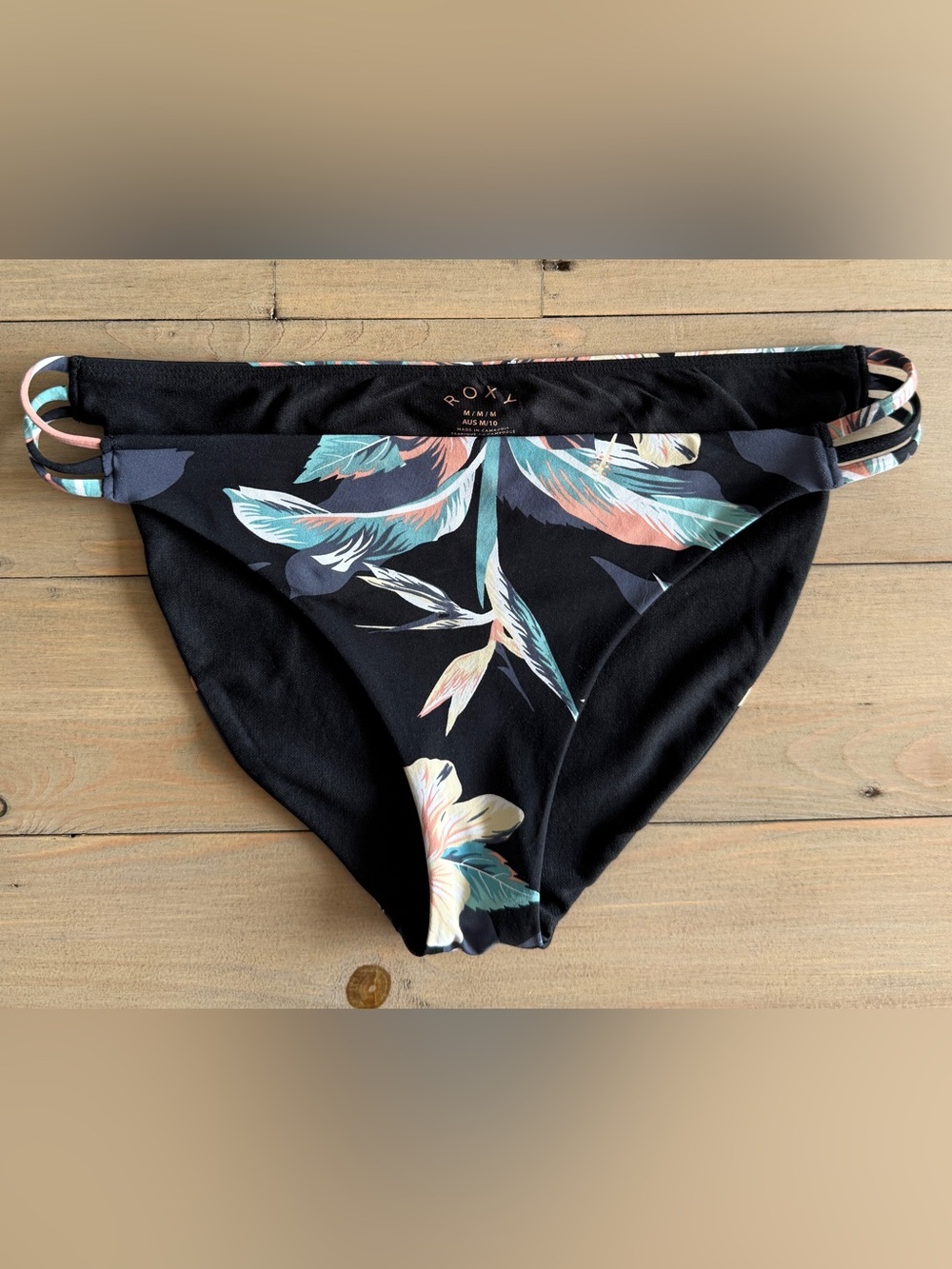 Roxy Tropical Black Bikini Bottoms Size Medium